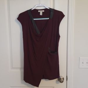 Cap sleeve top w leather trim